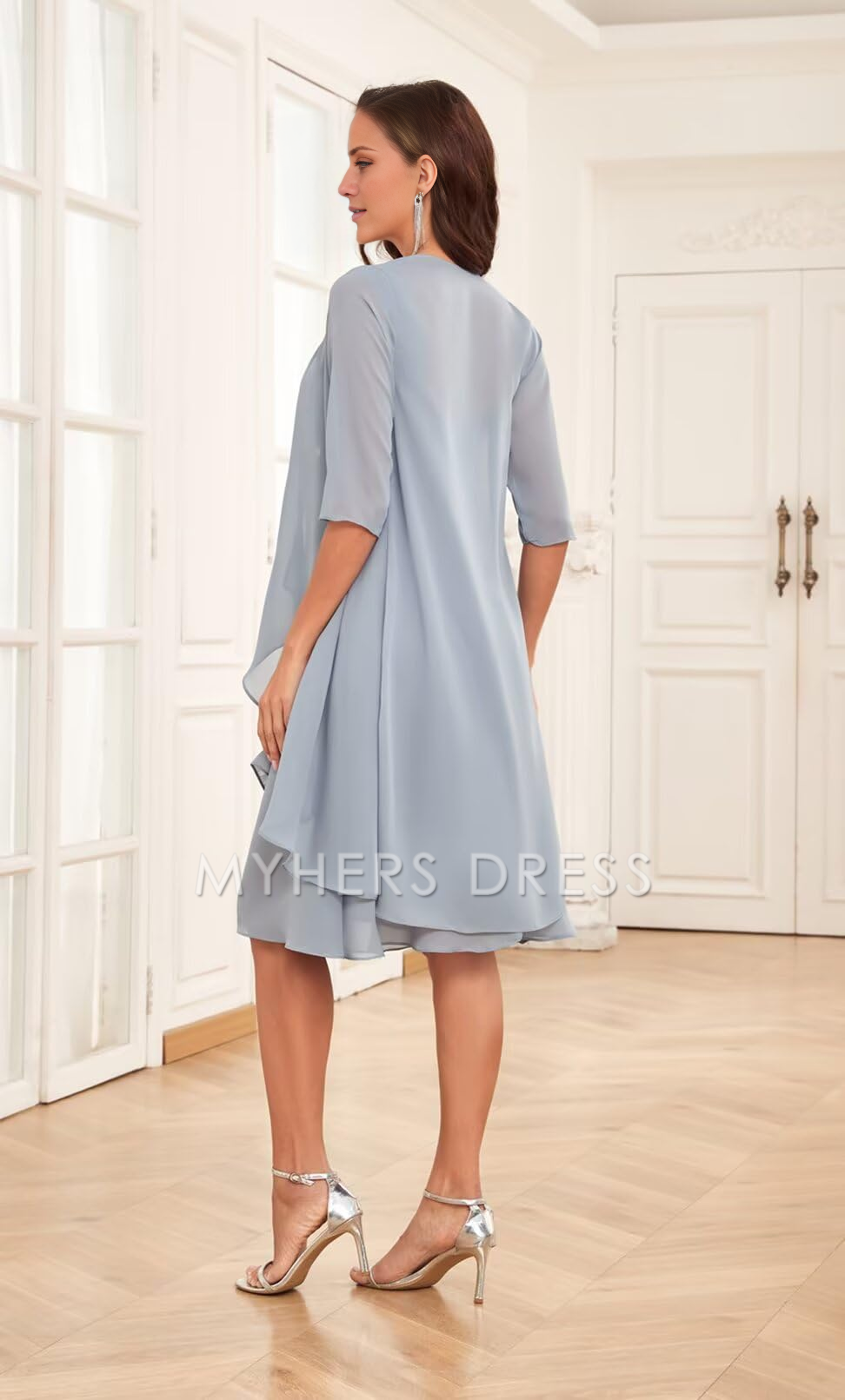 My Hers New Product Mother of The Bride Dress 2 Pieces Half Sleeve Chiffon Pleated Elegant Charming Wedding Guests Dresses