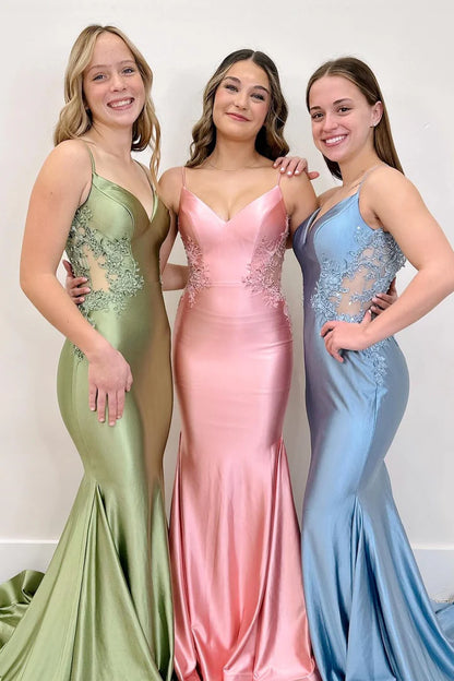 Spaghetti Strap Backless Trumpet Long Gown