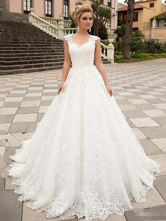 A-Line Wedding Dresses V Neck Lace Tulle Strapless Country