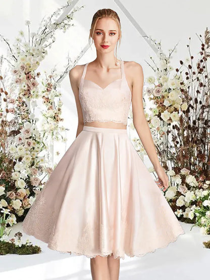 A-Line Reformation Amante Sexy Engagement Cocktail Party Dress Jewel Neck Sleeveless Short Mini Lace Satin with Sleek