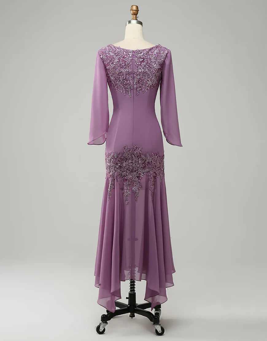 Grey Purple Mermaid Chiffon Mother of the Bride Dress with Lace