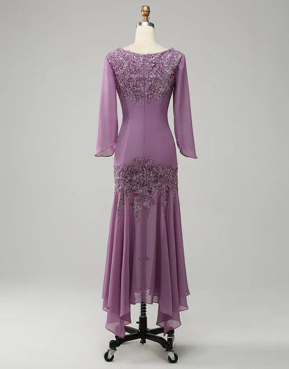 Grey Purple Mermaid Chiffon Mother of the Bride Dress with Lace