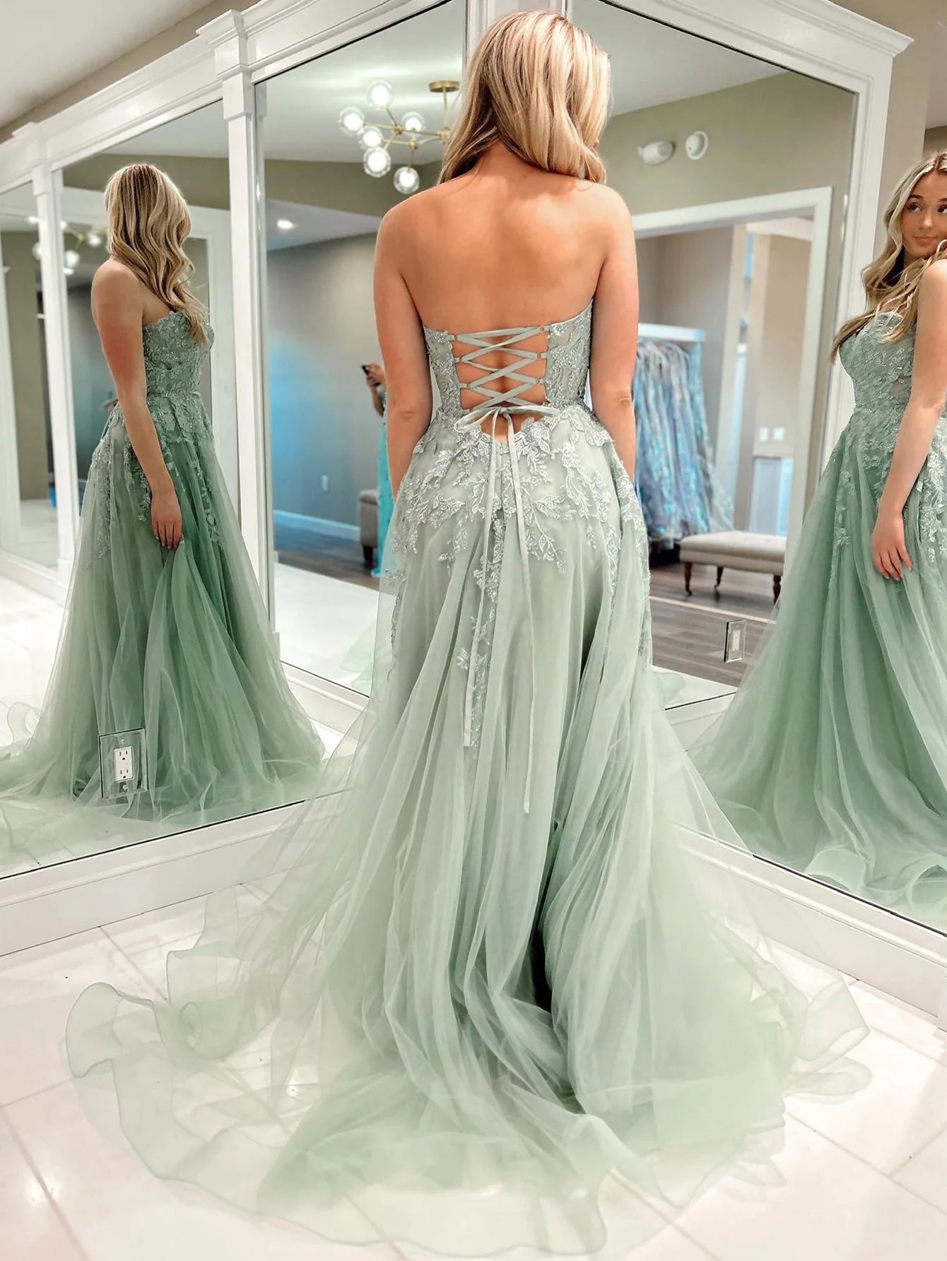 A Line Sweetheart Long Prom Dress With Appliques