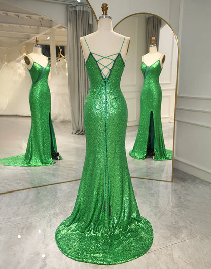 Sequins Long Prom Dress with Split Front