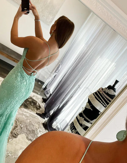 Mermaid Mint Green Long Backless Tight Prom Dress