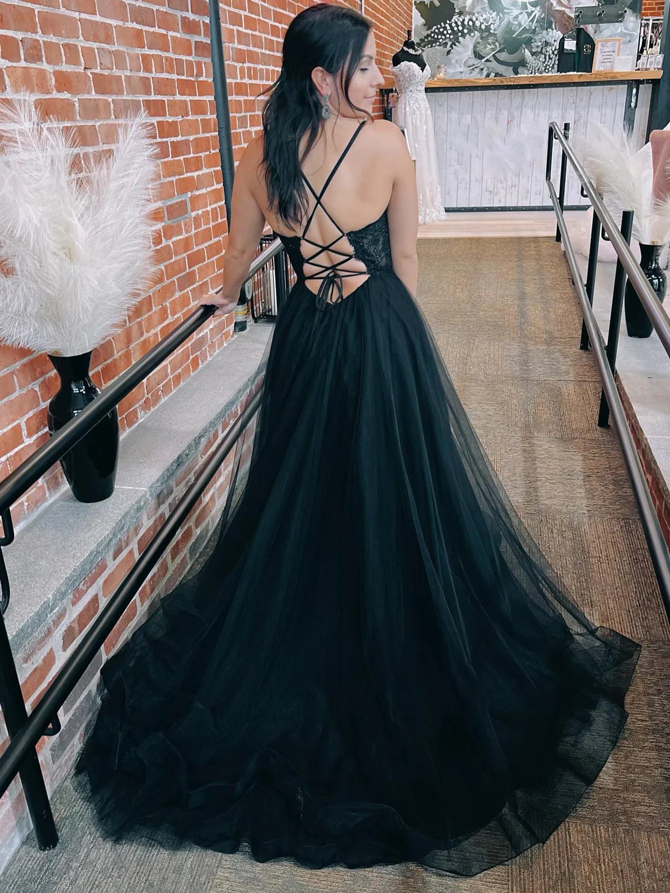 Spaghetti Straps A Line Sparkly Long Prom Dress