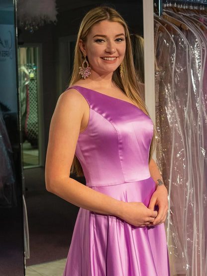 A Line One Shoulder Satin Prom Dress