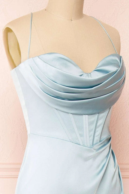 Cowl Neck Lace-Up Back Mermaid Long Prom Dress