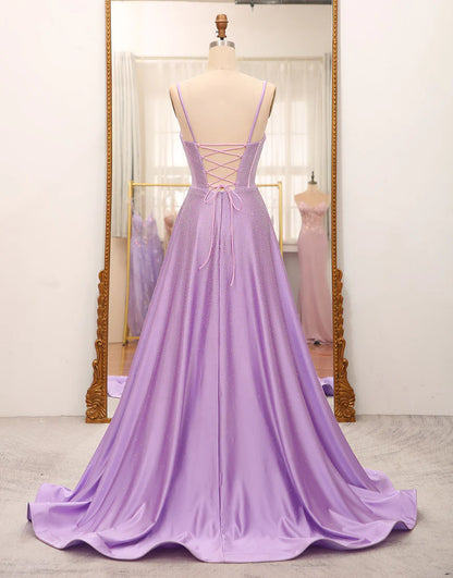 Sparkly Lilac A-Line Corset Prom Dresses with Rhinestones