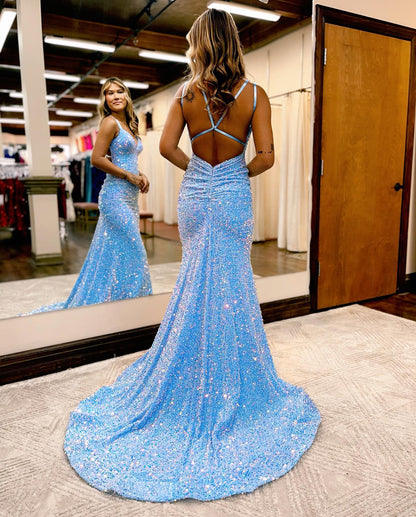 Mermaid V-Neck Cross-Back Long Prom Dress
