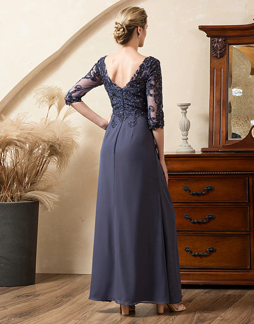 Long Sleeves Blue Mother of Bride Dress with Appliques
