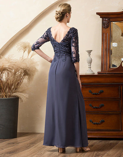 Long Sleeves Blue Mother of Bride Dress with Appliques