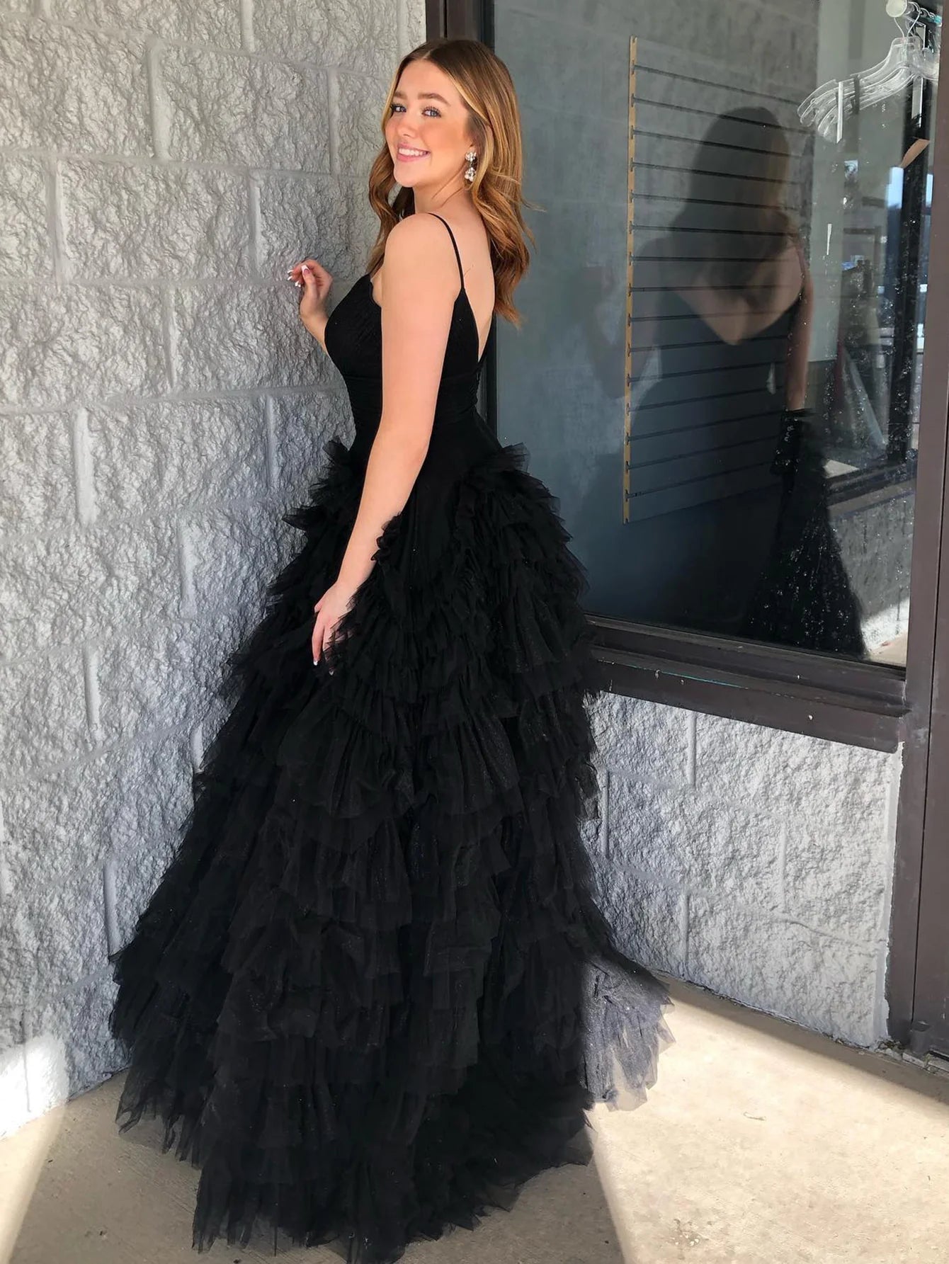 Spaghetti Straps A Line Tulle Long Prom Dress