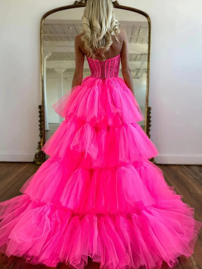 High Low Tulle Sweetheart Corset Prom Dress