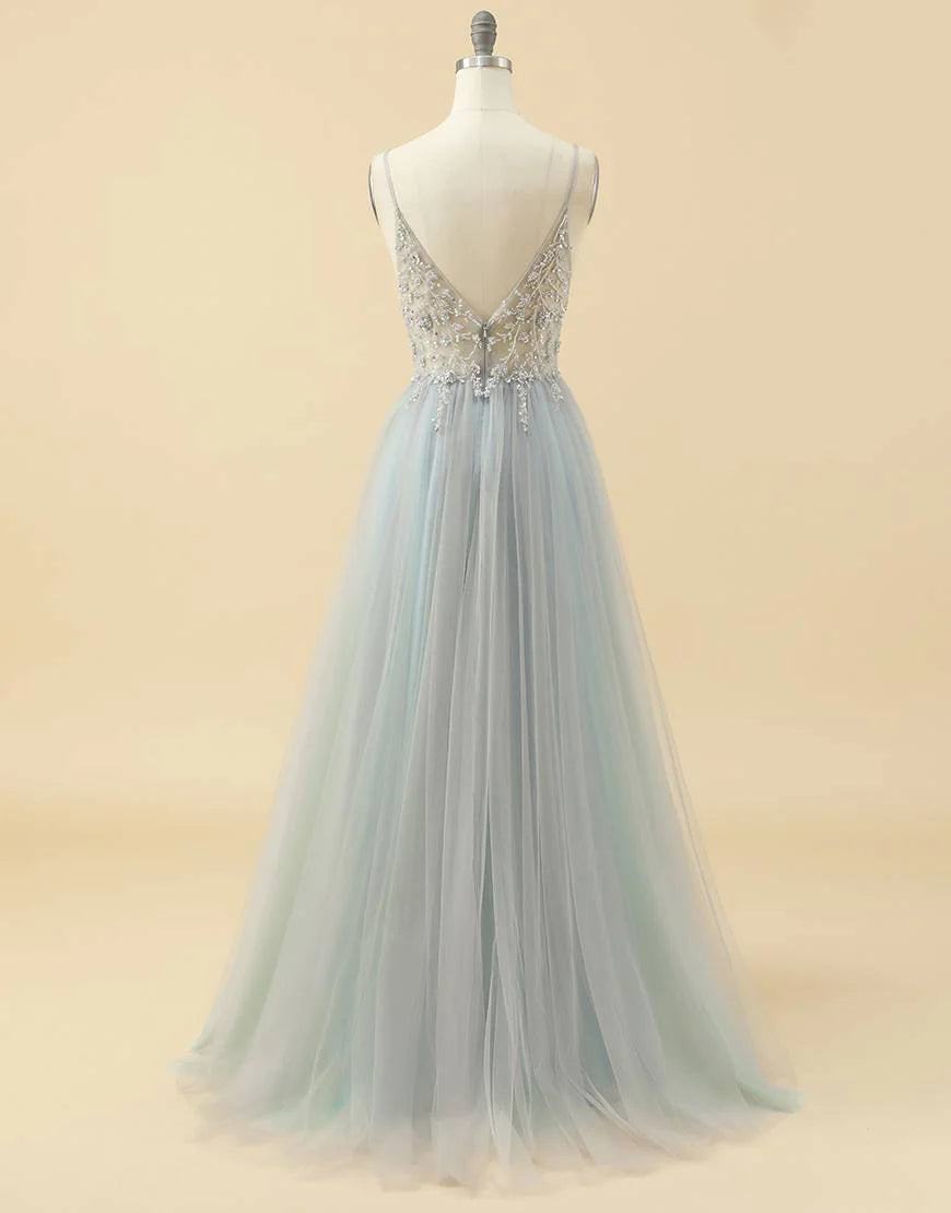 A-line Tulle Prom Dress with Beading