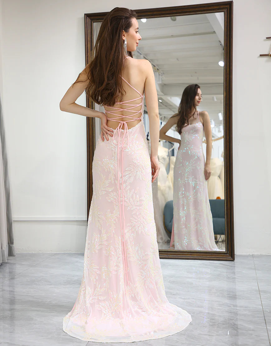 Mermaid Pink Long Prom Dress with Appliques