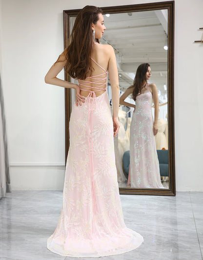 Mermaid Pink Long Prom Dress with Appliques