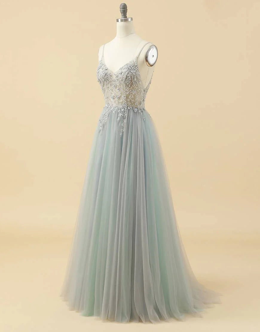 A-line Tulle Prom Dress with Beading