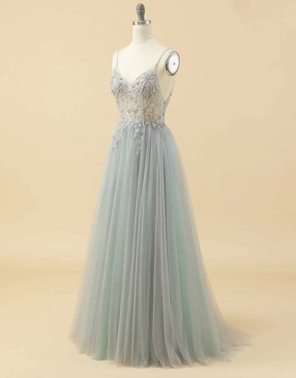 A-line Tulle Prom Dress with Beading