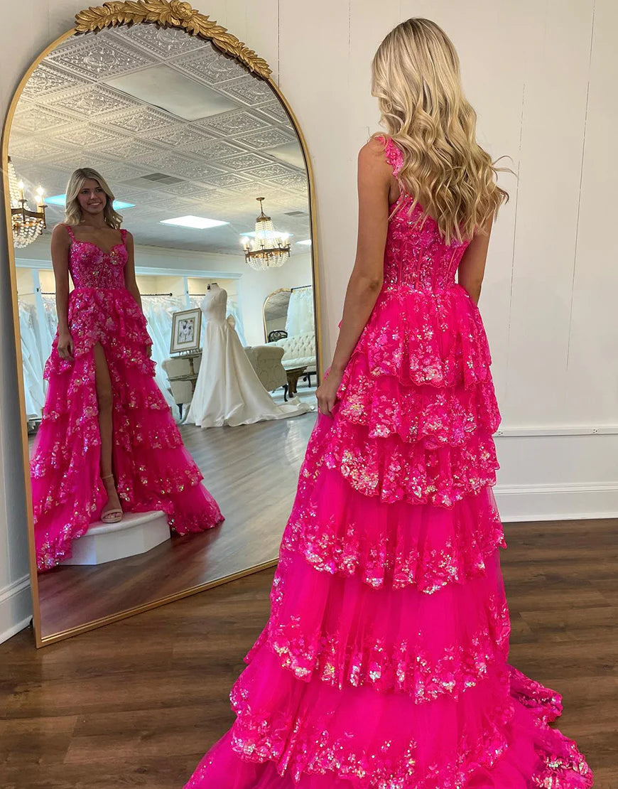 A Line Off the Shoulder Fuchsia Long Prom Dress with Appliques