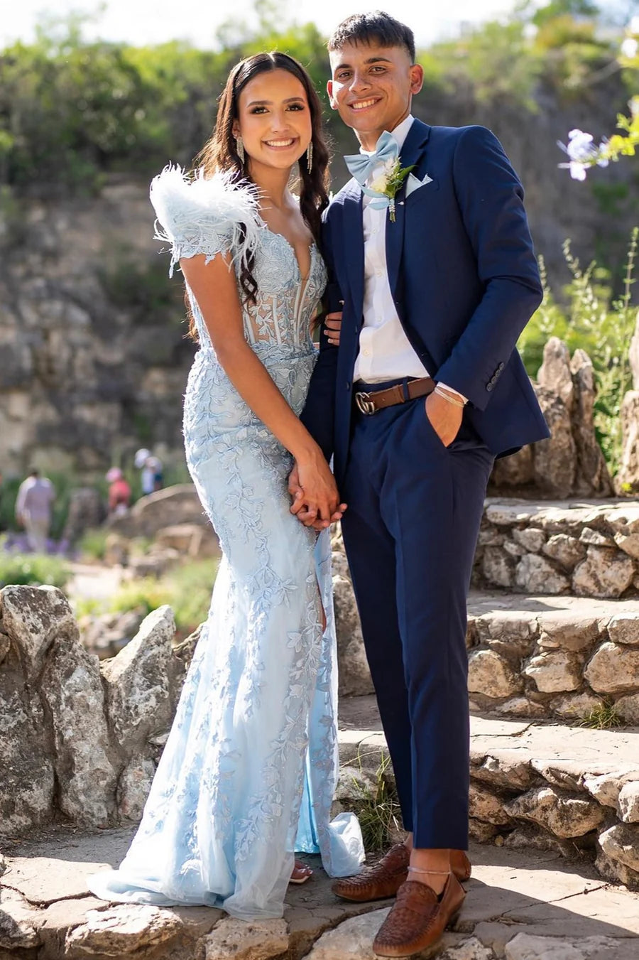 Floral Lace Feather Off-the-Shoulder Mermaid Long Prom Dress