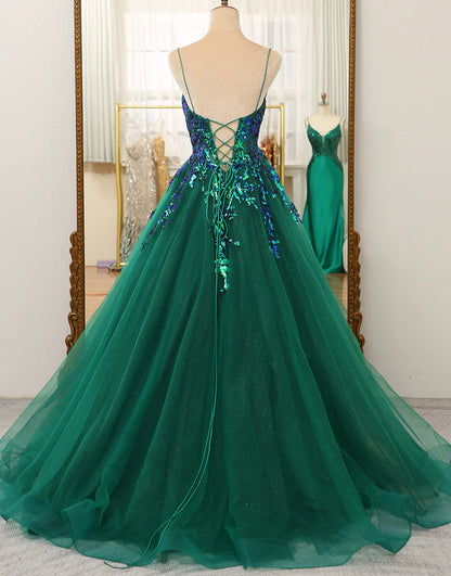 Deep V-Neck Prom Dress With Appliqués