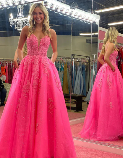 A Line Lace Long Prom Dress With Appliques