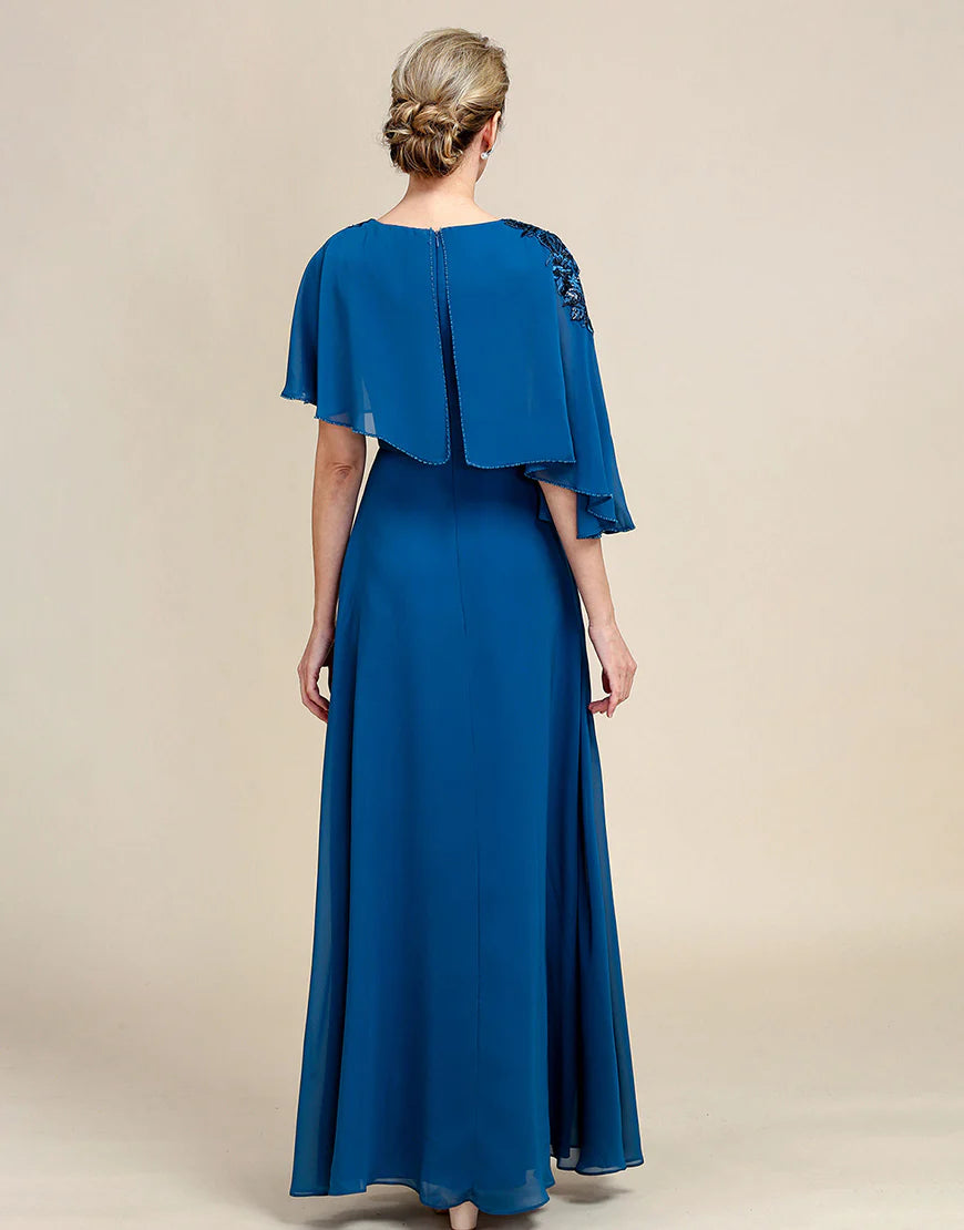 Turquoise Chiffon Mother of the Bride Dress with Lace