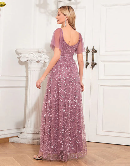 A-Line Dusty Rose Mother Of The Bride Dress with Appliques