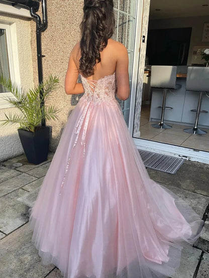 Tulle Sweetheart Long Prom Dress With Appliques