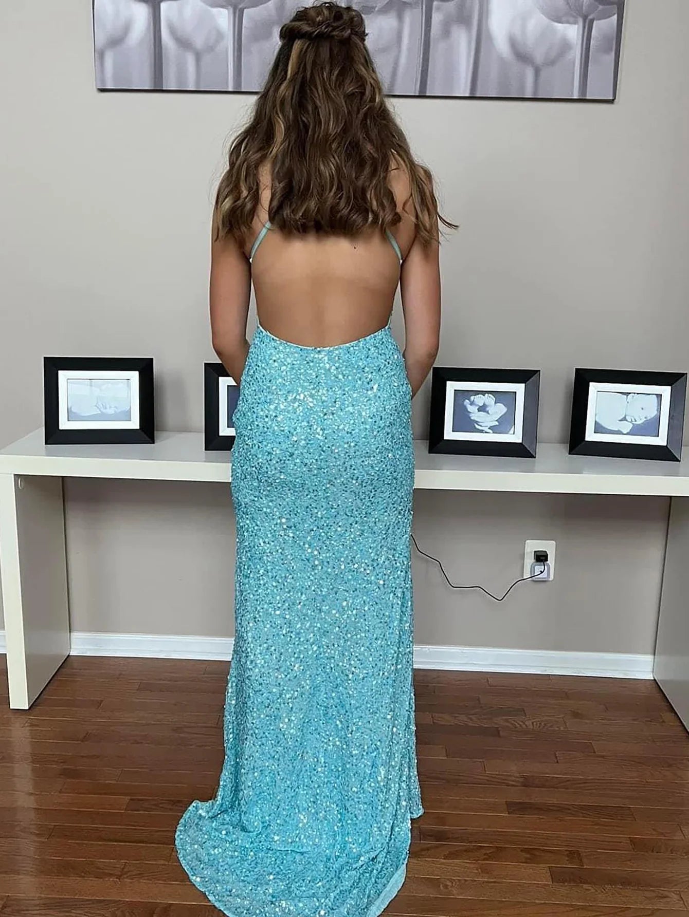 Sheath Halter Sequin Long Prom Dress