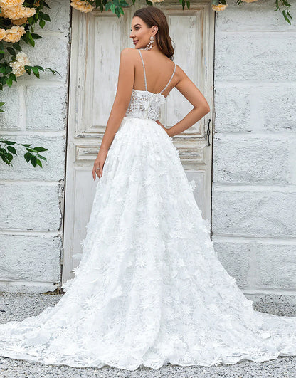 Floral Lace Sweep Train Wedding Dress