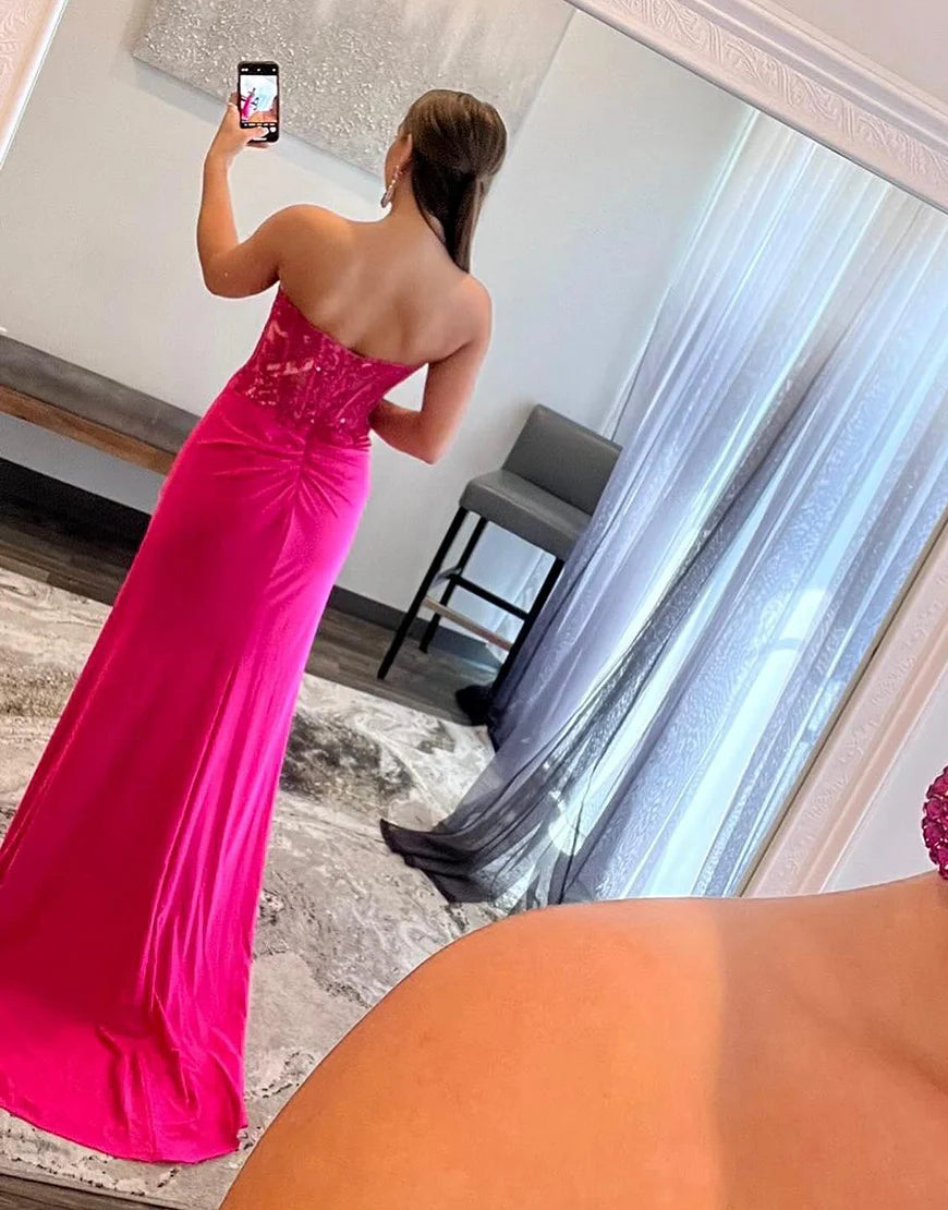 Sweetheart Pink Long Prom Dress with Lace