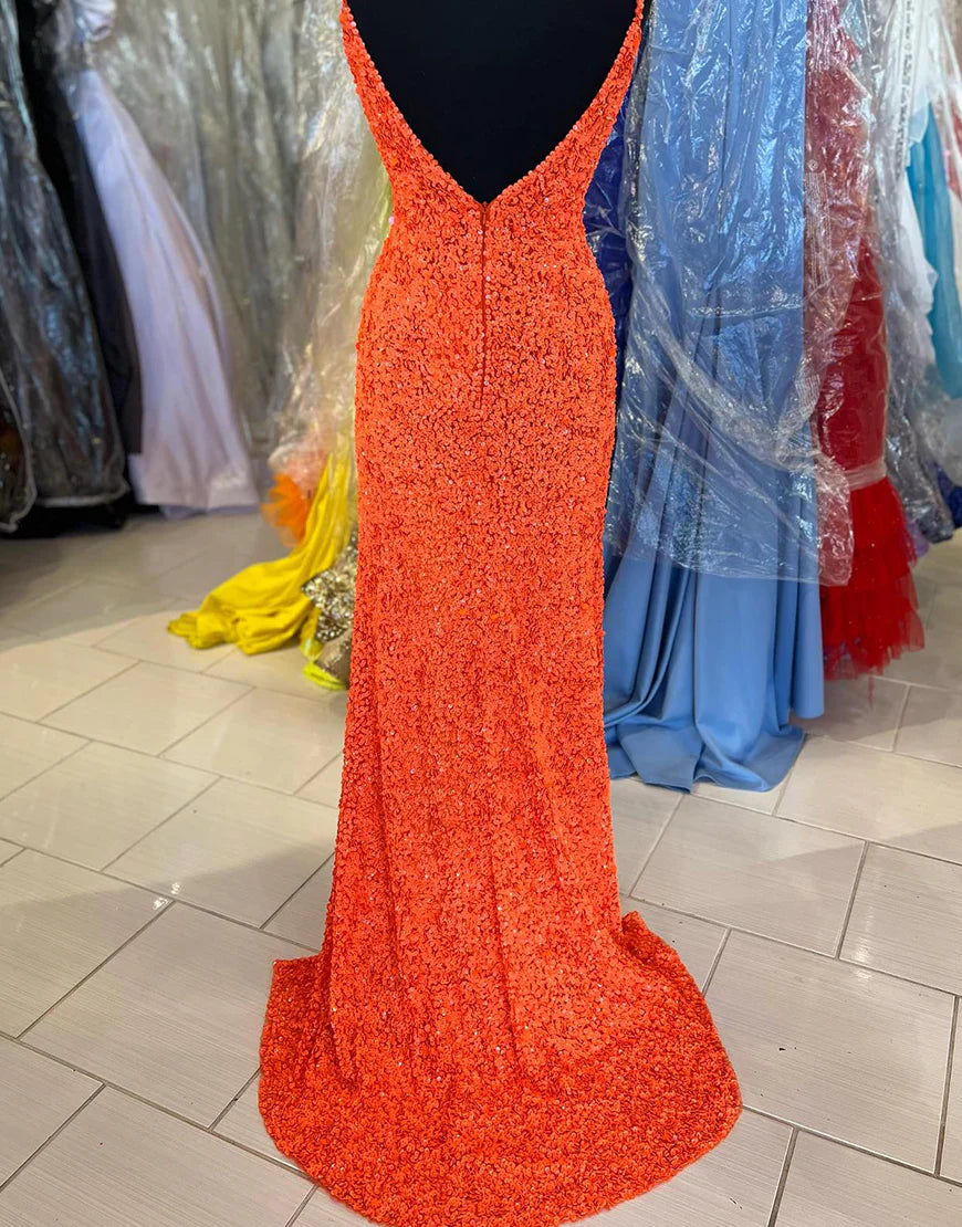 Mermaid Sequinde Backless Long Prom Dress With Slit