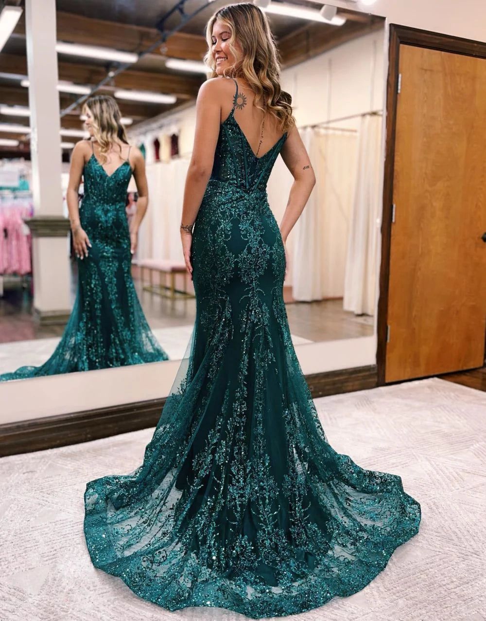 Mermaid Tulle Dark Green Prom Dress