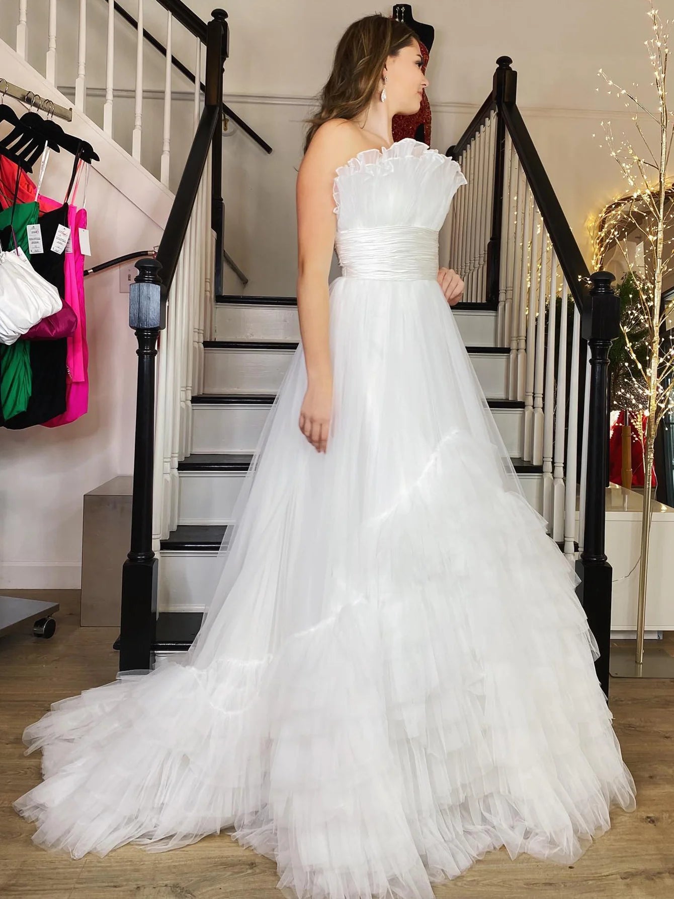 A Line Strapless Long Prom Dress