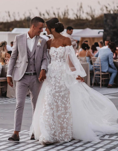 Strapless Lace Mermaid Wedding Dress with Detachable Skirt