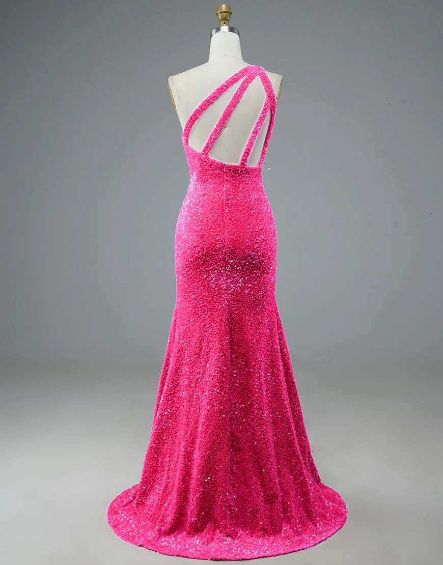Mermaid Glitter One Shoulder Open Back Prom Dress