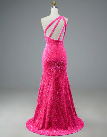 Mermaid Glitter One Shoulder Open Back Prom Dress