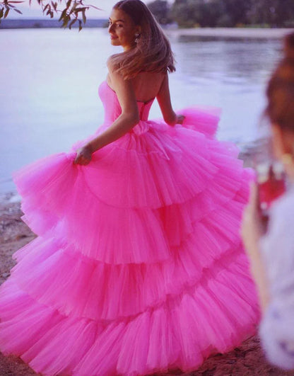 Tiered Long High Low Prom Dress