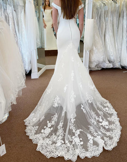 Off the Shoulder Long Mermaid Wedding Dress with Lace