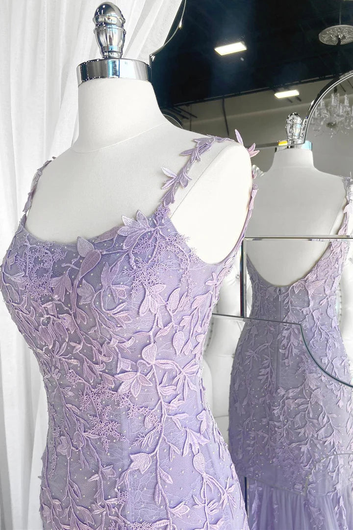 Elegant  Lace Applique Trumpet Long Prom Dress