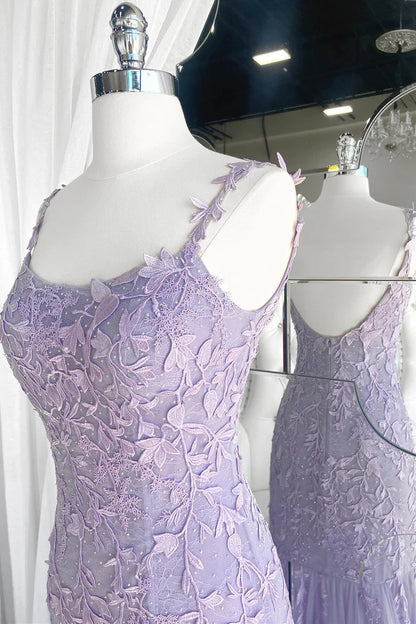 Elegant  Lace Applique Trumpet Long Prom Dress