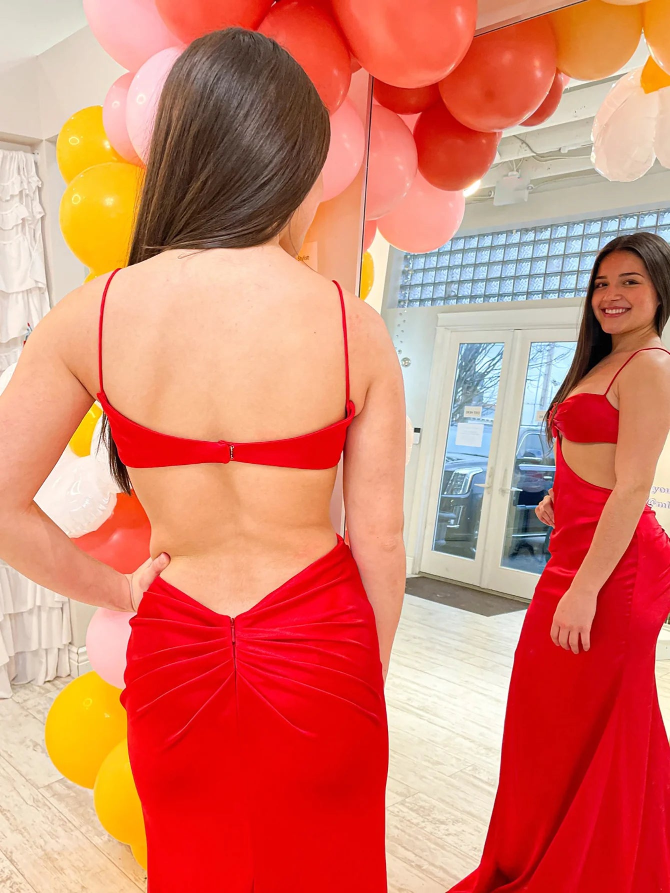 Cut Out Spaghetti Straps Long Prom Dress