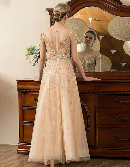 Golden Beaded Mother of Bride Dress