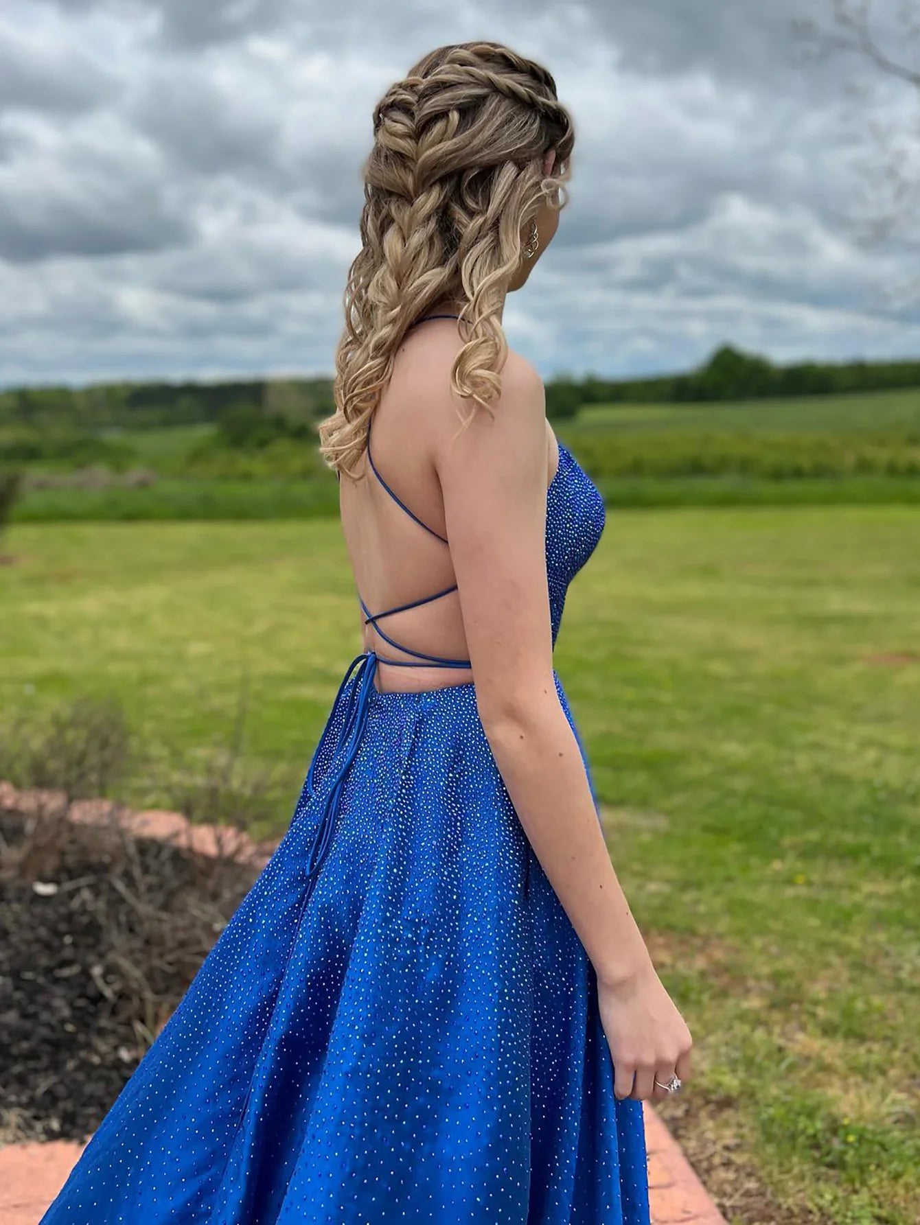 A Line Open Back Prom Dress With Beading