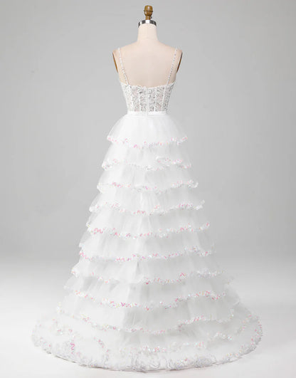 A-Line Lace Long Prom Dress with Slit
