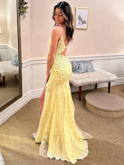 Mermaid Spaghetti Straps Long Prom Dress With Split