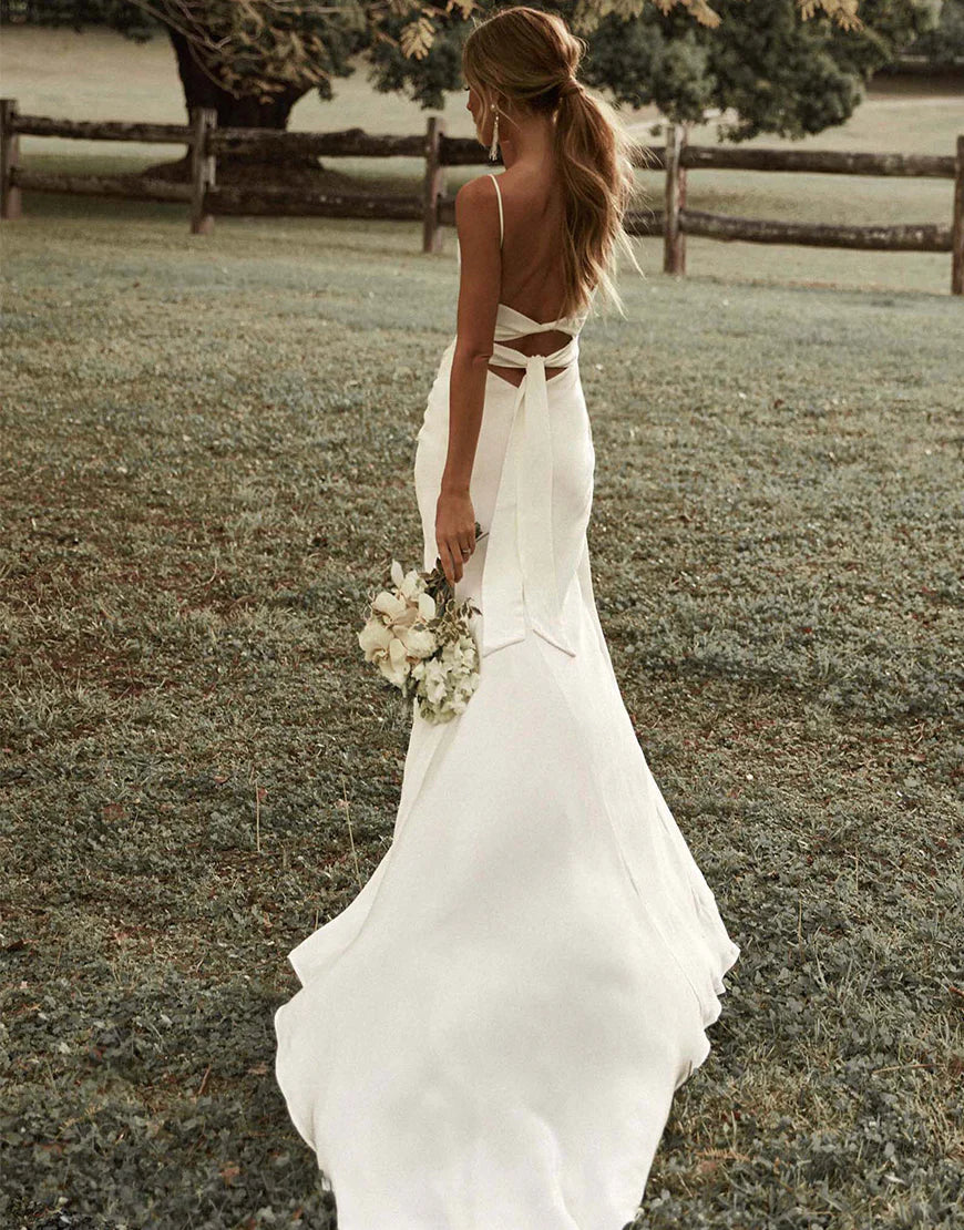 Sheath Boho Simple Silk Wedding Gown