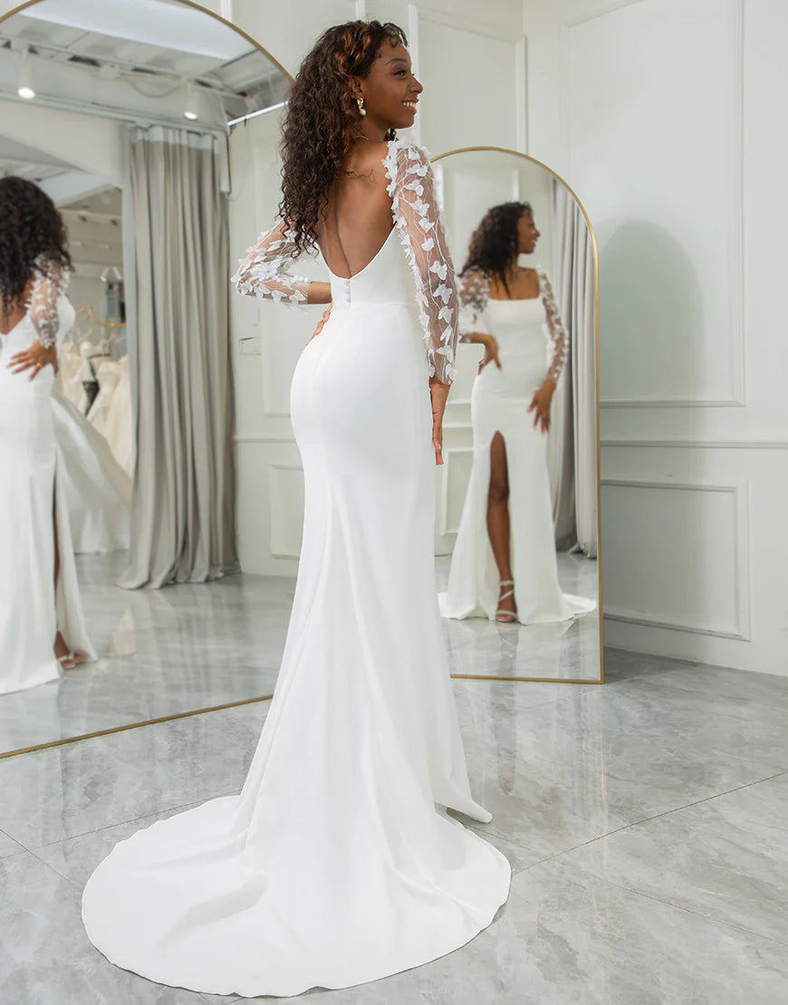 Mermaid Backless Butterflies Wedding Dress With Slit
